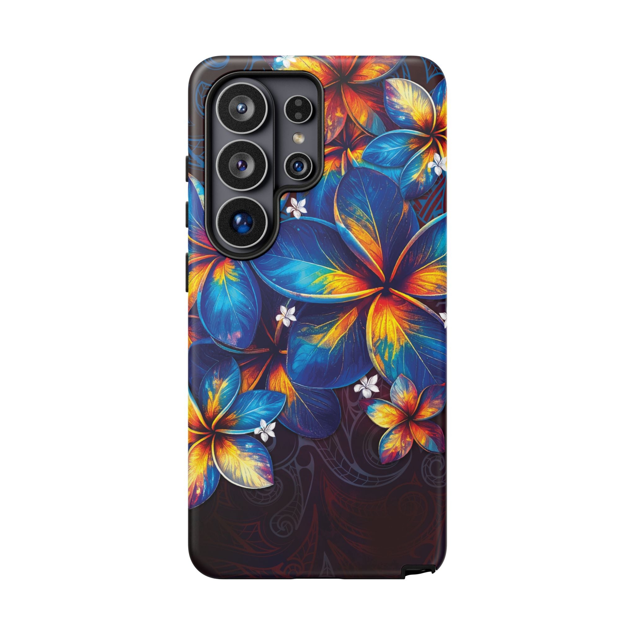 Nohea Twilight Tough Samsung Galaxy Case Detail View - Hawaiian Blue Orange Plumeria Twilight Design Close Up - The Local Banyan