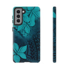 Moana Bloom Tough Samsung Galaxy Case Samsung Galaxy S21 Glossy - Hawaiian Teal Plumeria Ocean Tribal Design - The Local Banyan