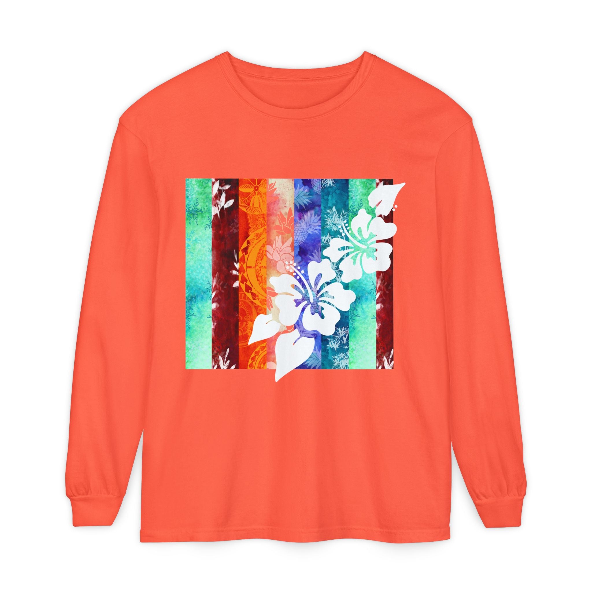 Tropical Vibes Garment Dyed Long Sleeve Tee Bright Salmon S The Local Banyan