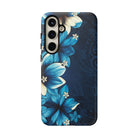 Leilani Nights Tough Samsung Galaxy Case Detail View - Hawaiian Dark Blue Floral Polynesian Design Close Up - The Local Banyan