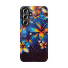Woman holding Nohea Twilight Tough Samsung Galaxy Case - Hawaiian Blue Orange Plumeria Twilight Design - The Local Banyan