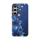 Woman holding Hoku Pua Tough Samsung Galaxy Case - Hawaiian Blue Star Flower Polynesian Design - The Local Banyan