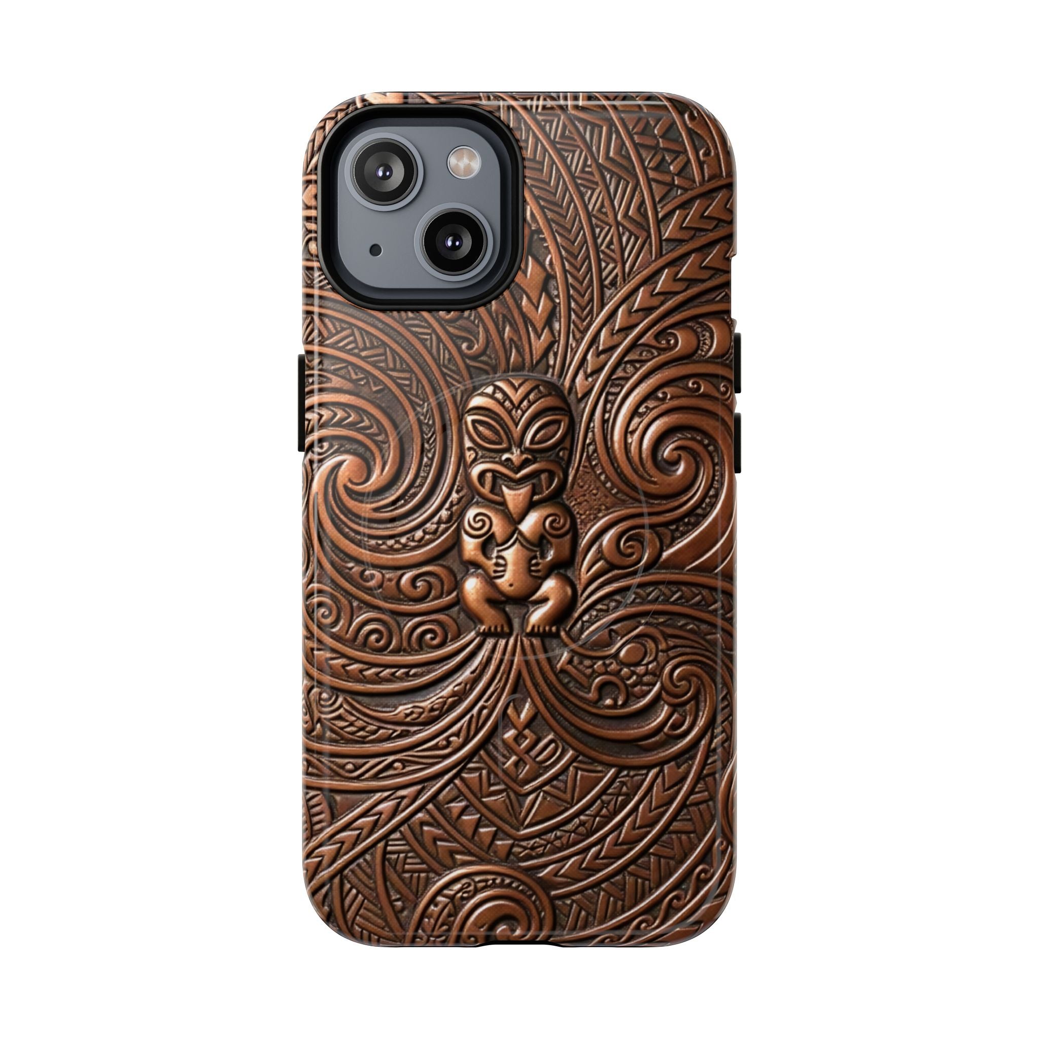 Paa Guardian MagSafe iPhone Case iPhone 14 Glossy - Hawaiian Copper Carved Tiki Polynesian Design - The Local Banyan