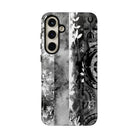 Monochrome Oasis Tough Samsung Galaxy Case Detail View - Hawaiian Black White Botanical Tribal Design Close Up - The Local Banyan