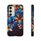 Nohea Twilight Tough Samsung Galaxy Case Detail View - Hawaiian Blue Orange Plumeria Twilight Design Close Up - The Local Banyan