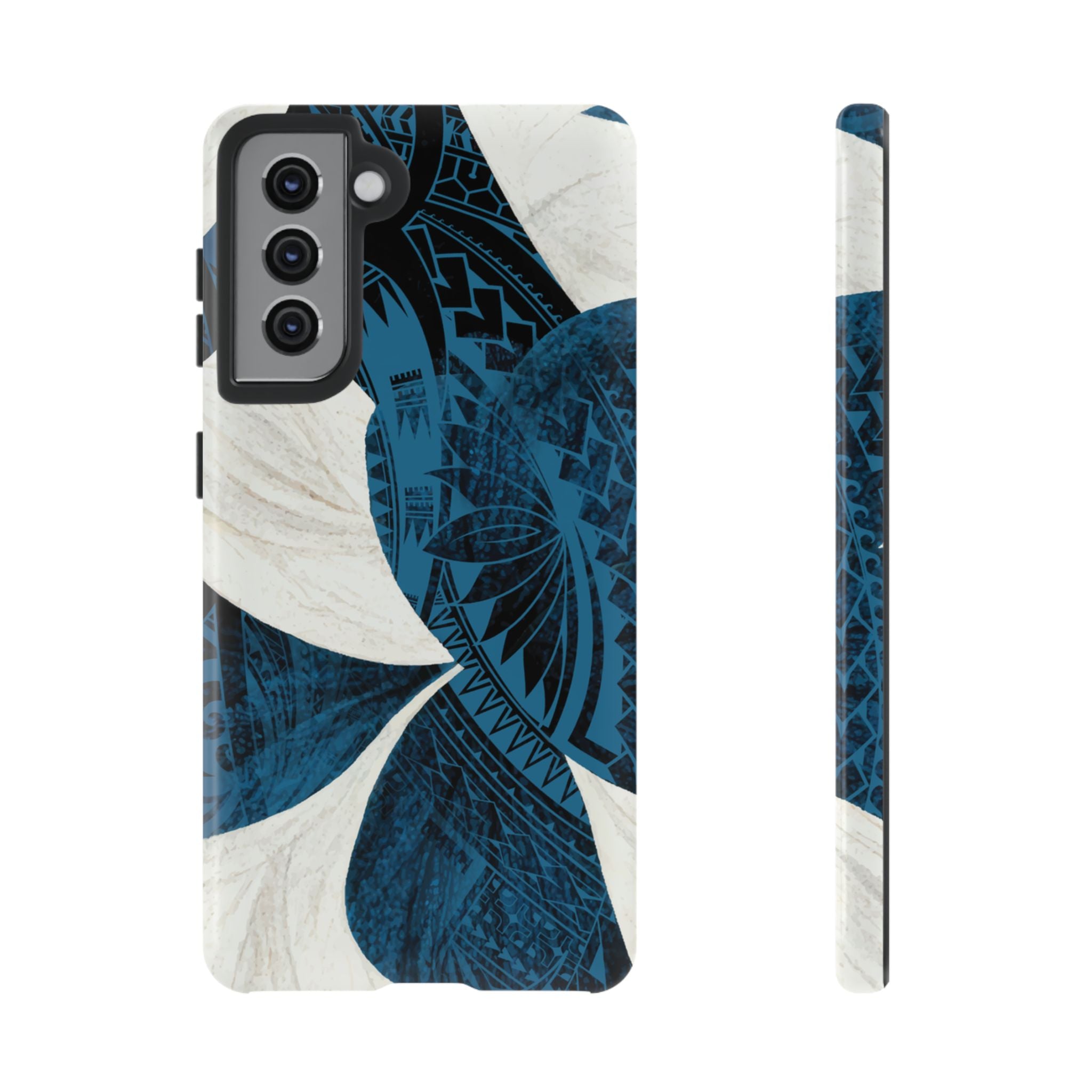 Hana Breeze Tough Samsung Galaxy Case Samsung Galaxy S21 Glossy - Hawaiian Blue Plumeria Polynesian Botanical Design - The Local Banyan