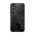 Tribal Guardian Tough Samsung Galaxy Case Detail View - Hawaiian Black on Black Polynesian Tribal Design Close Up - The Local Banyan