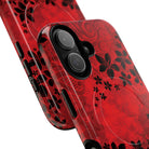 Woman holding Keahi Pua MagSafe iPhone Case - Hawaiian Fire Flower Red Tribal Floral Design - The Local Banyan