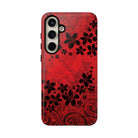 Keahi Pua Tough Samsung Galaxy Case Detail View - Hawaiian Fire Flower Red Tribal Floral Design Close Up - The Local Banyan