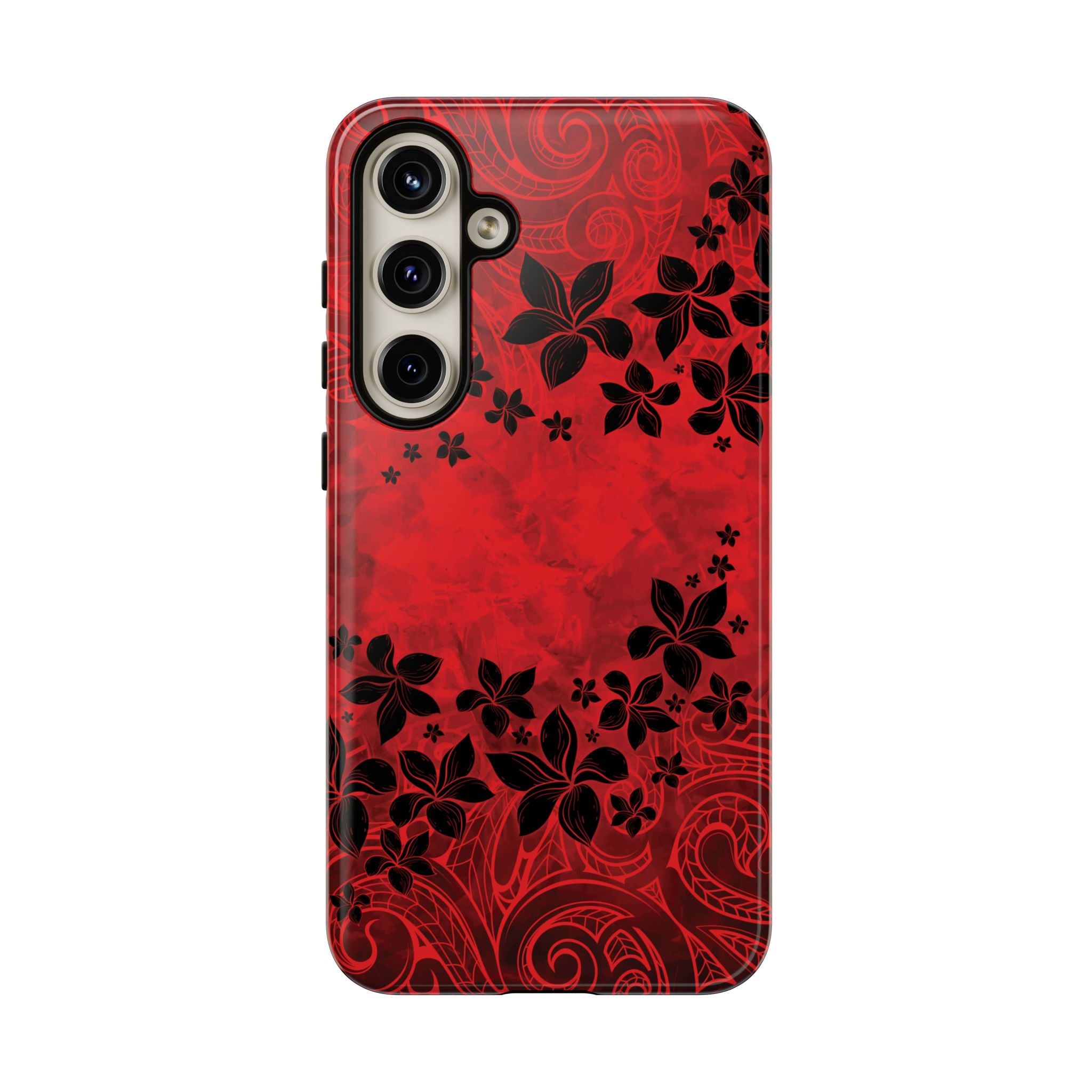 Keahi Pua Tough Samsung Galaxy Case Detail View - Hawaiian Fire Flower Red Tribal Floral Design Close Up - The Local Banyan