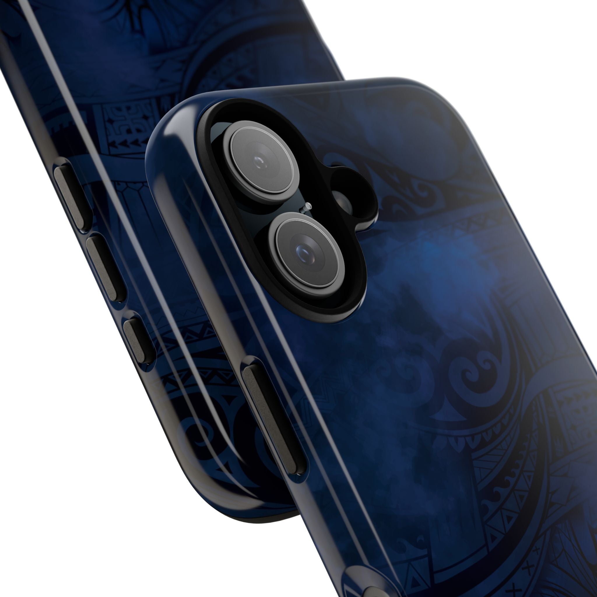 Midnight Essence Tough iPhone Case Detail View - Hawaiian Midnight Navy Polynesian Tribal Design Close Up - The Local Banyan
