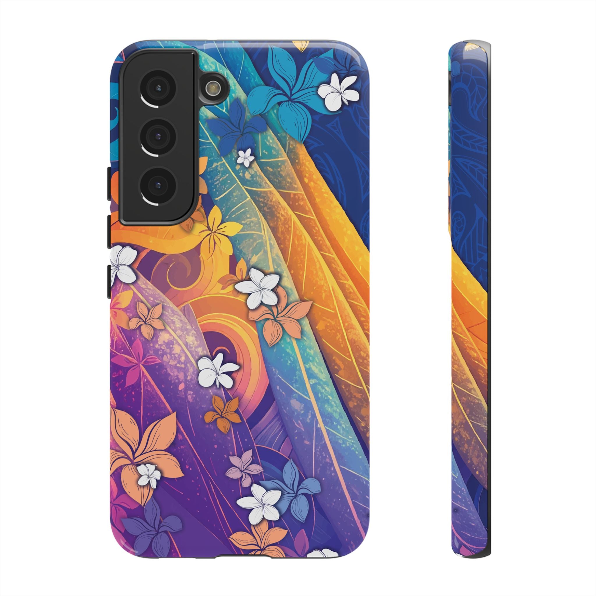 Mauna Sunrise Tough Samsung Galaxy Case Samsung Galaxy S22 Glossy - Hawaiian Colorful Sunrise Plumeria Design - The Local Banyan