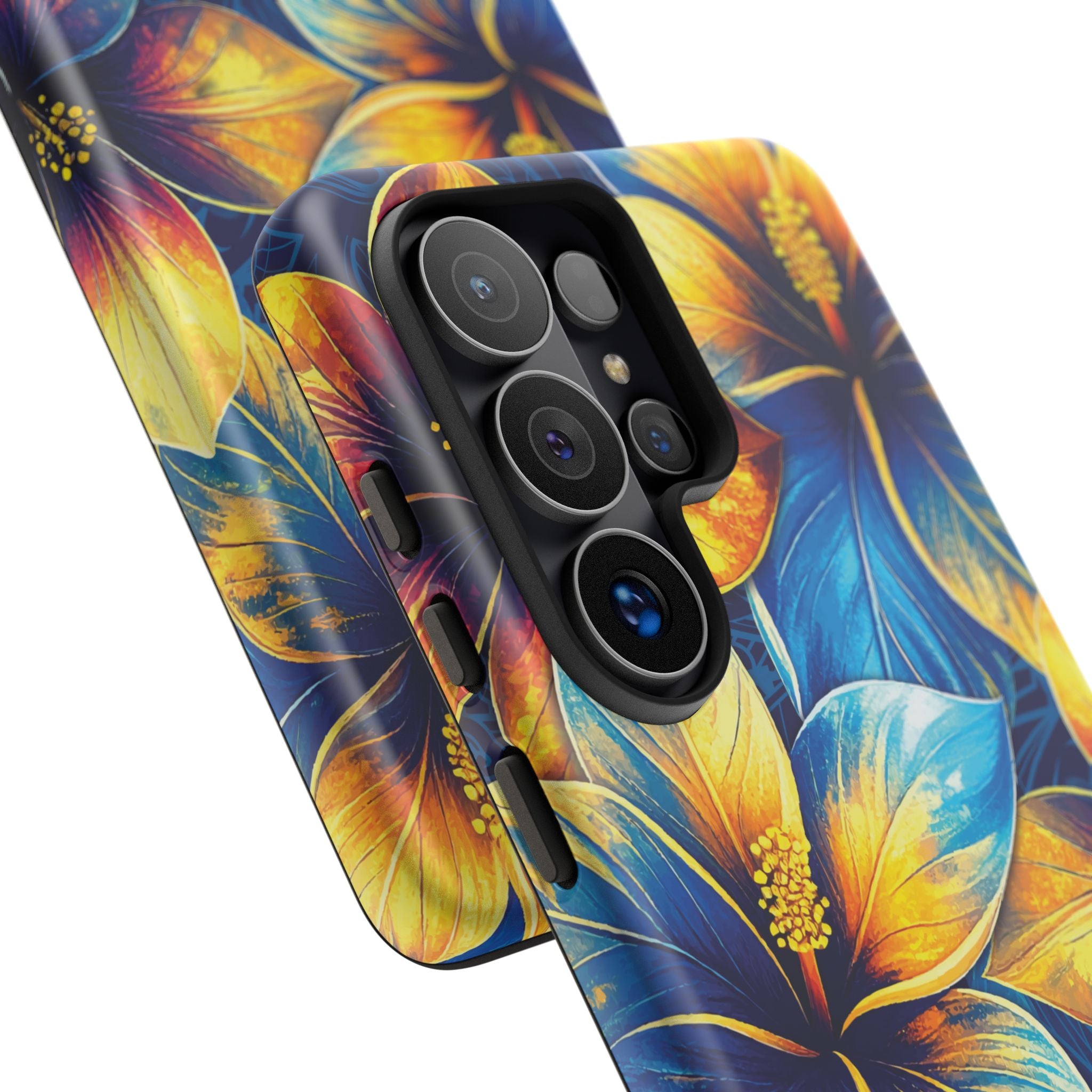 Pua La Tough Samsung Galaxy Case Detail View - Hawaiian Golden Hibiscus Sun Flower Sapphire Design Close Up - The Local Banyan