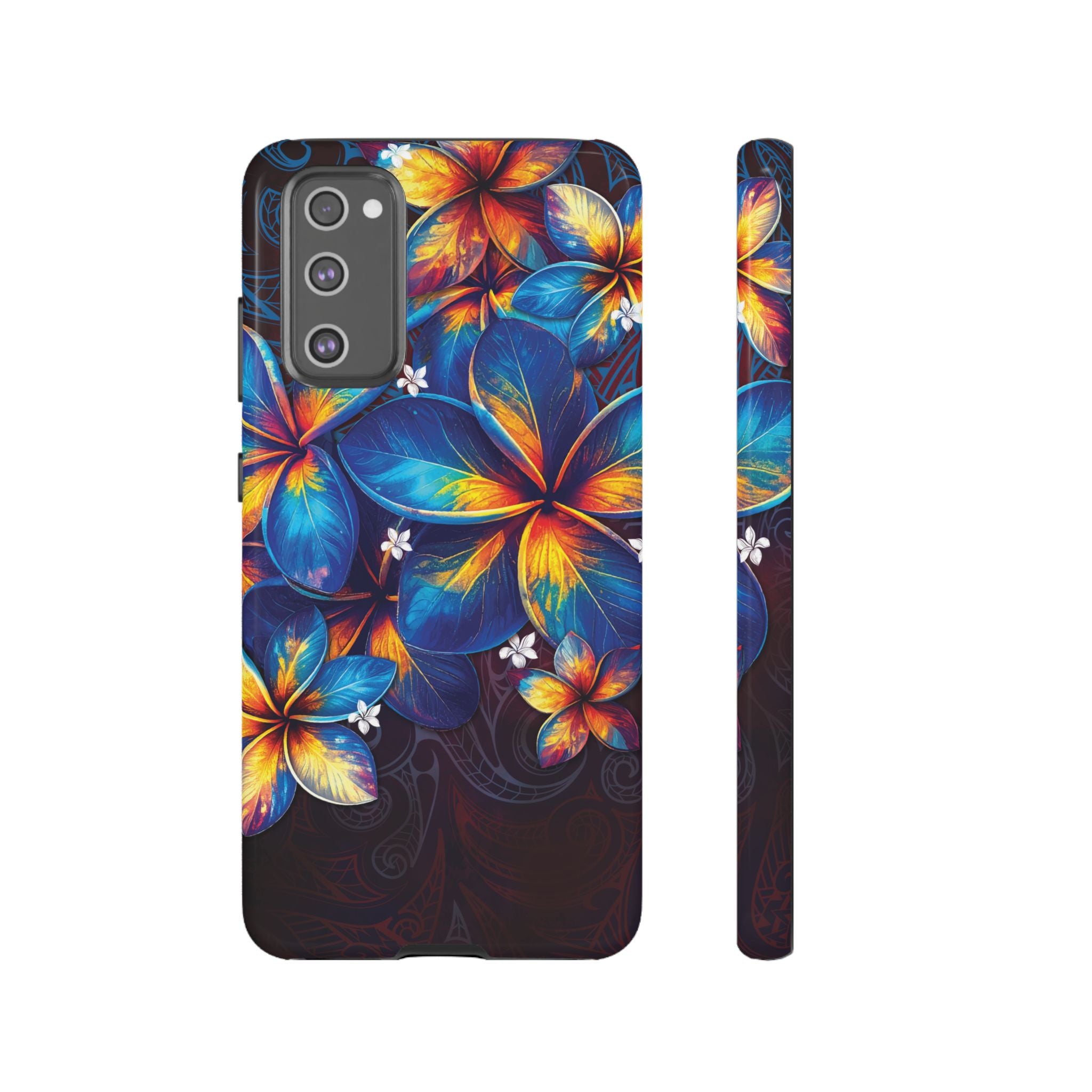 Nohea Twilight Tough Samsung Galaxy Case Samsung Galaxy S20 FE Glossy - Hawaiian Blue Orange Plumeria Twilight Design - The Local Banyan