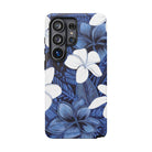 Eternal Blue Plumeria Tough Samsung Galaxy Case Detail View - Hawaiian Blue Plumeria Ocean Floral Design Close Up - The Local Banyan
