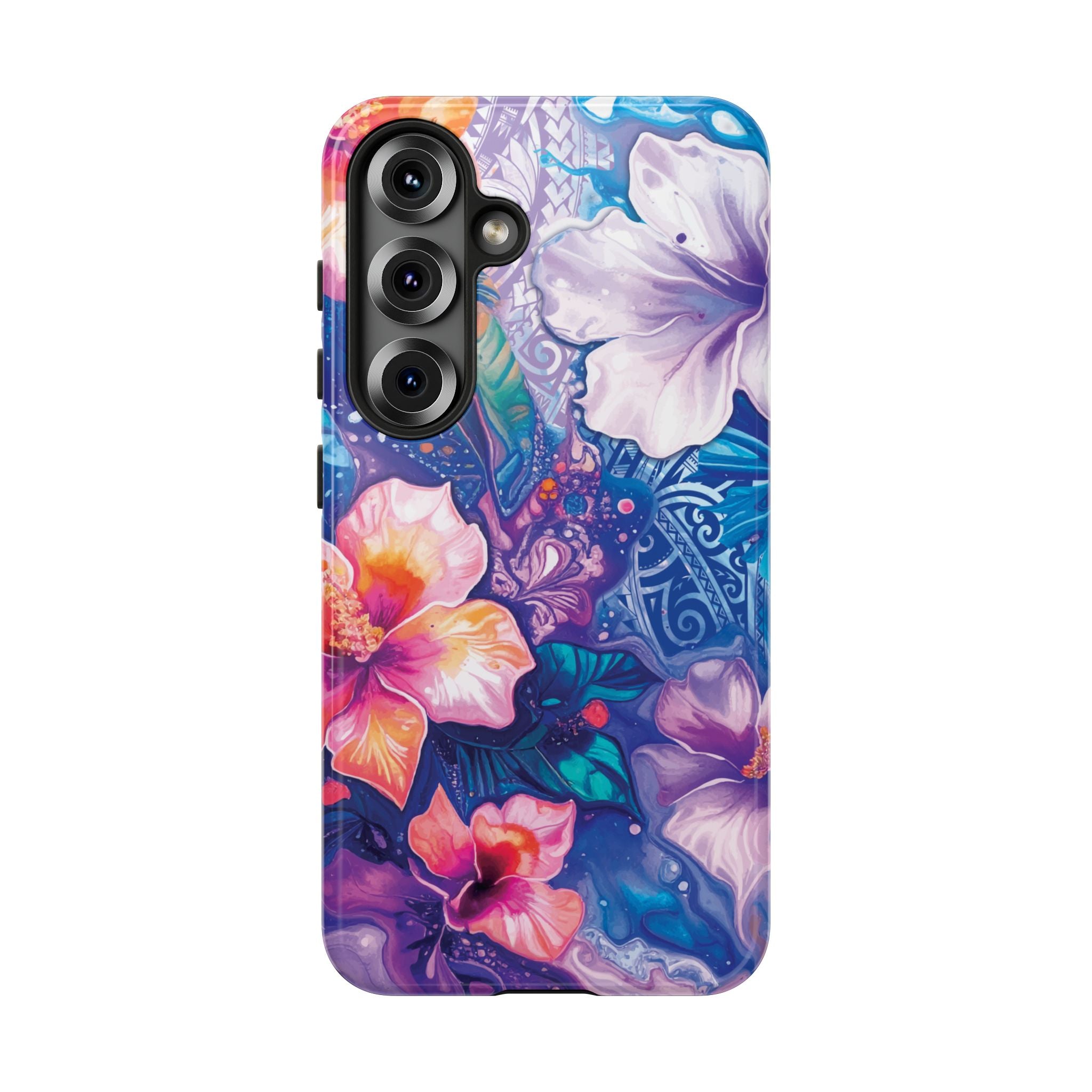 Aloha Wai Tough Samsung Galaxy Case Detail View - Hawaiian Aloha Tropical Floral Design Close Up - The Local Banyan