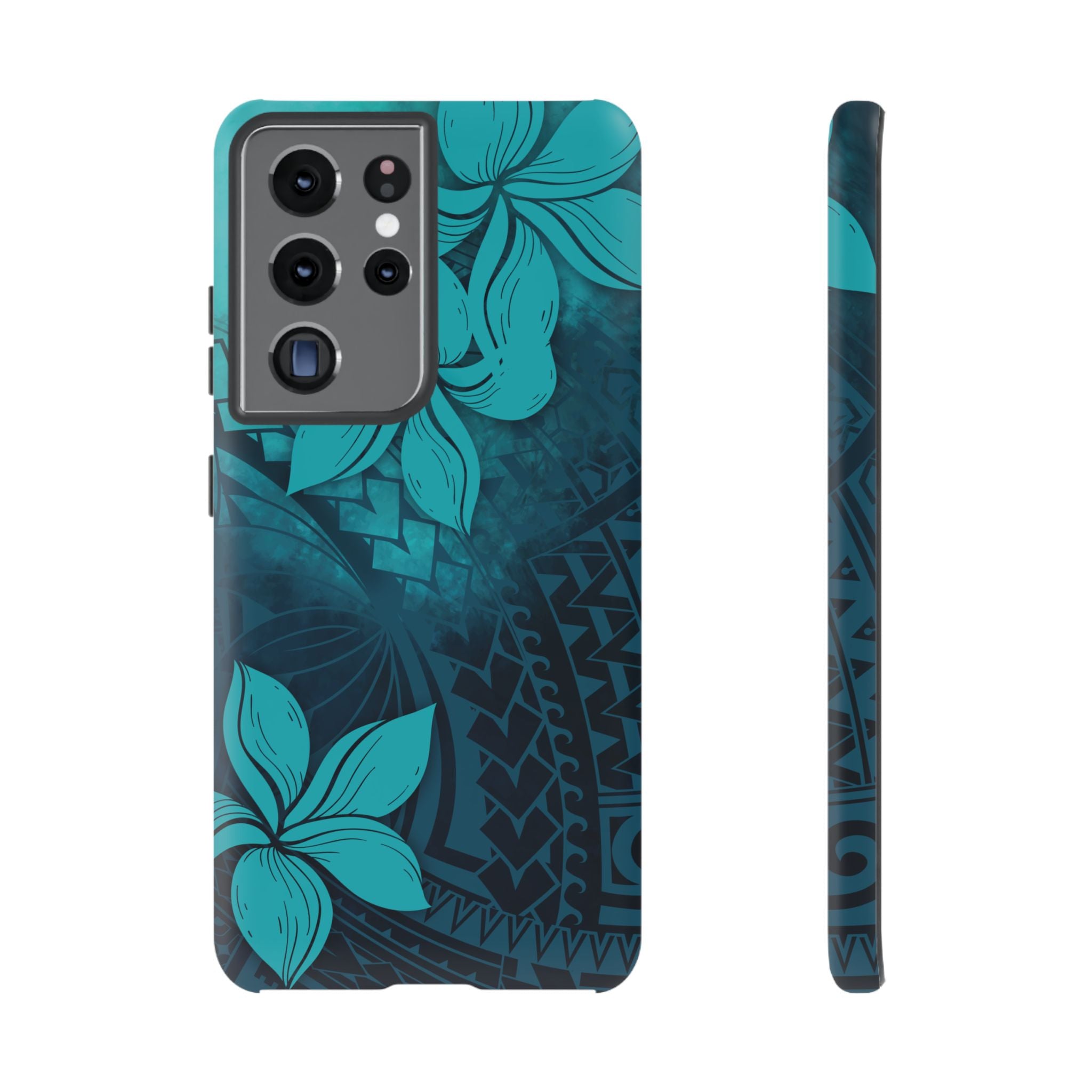 Moana Bloom Tough Samsung Galaxy Case Samsung Galaxy S21 Ultra Matte - Hawaiian Teal Plumeria Ocean Tribal Design - The Local Banyan