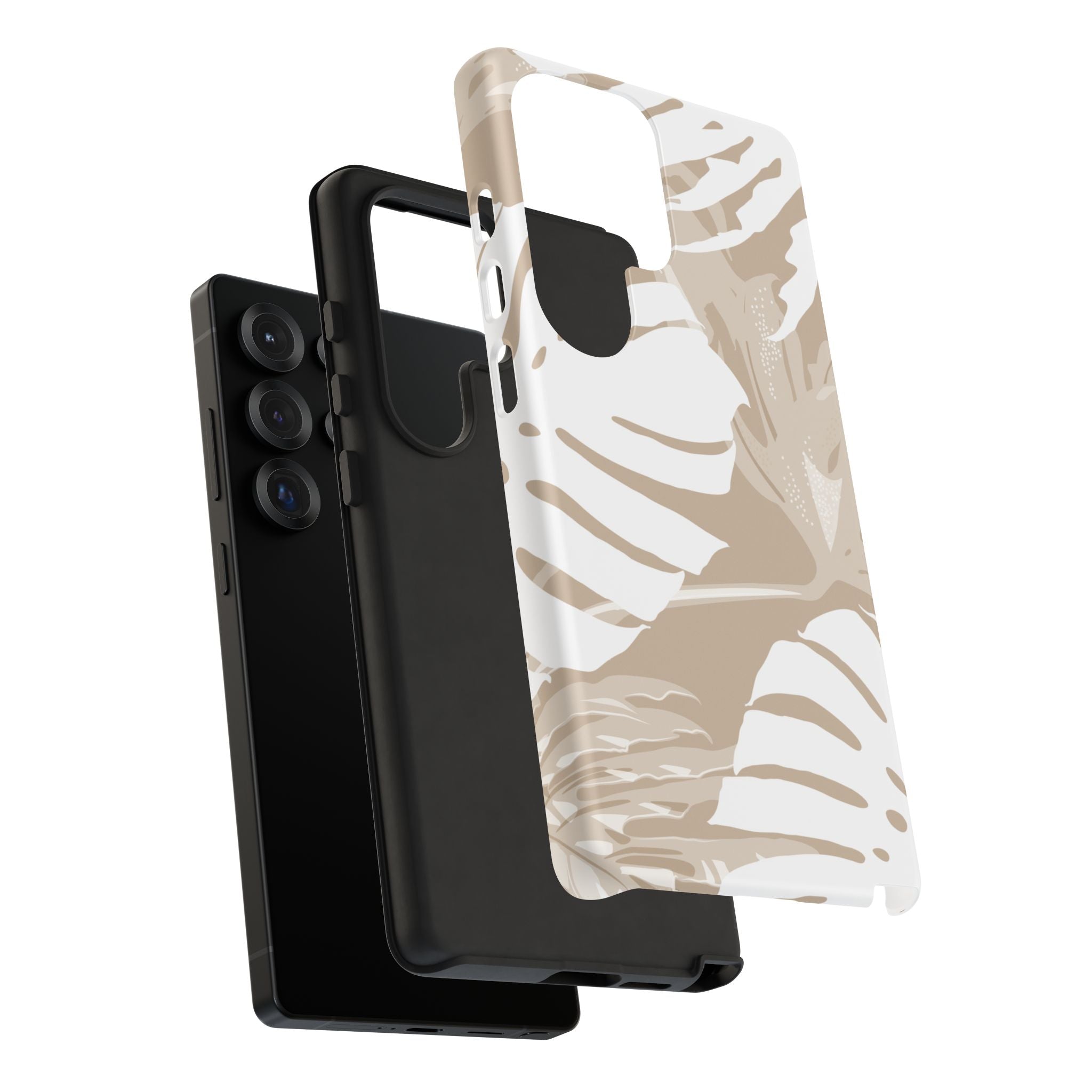 Exotic Monstera Tough Samsung Galaxy Case Detail View - Hawaiian Tropical Monstera Botanical Neutral Design Close Up - The Local Banyan