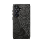 Woman holding Tribal Guardian Tough Samsung Galaxy Case - Hawaiian Black on Black Polynesian Tribal Design - The Local Banyan