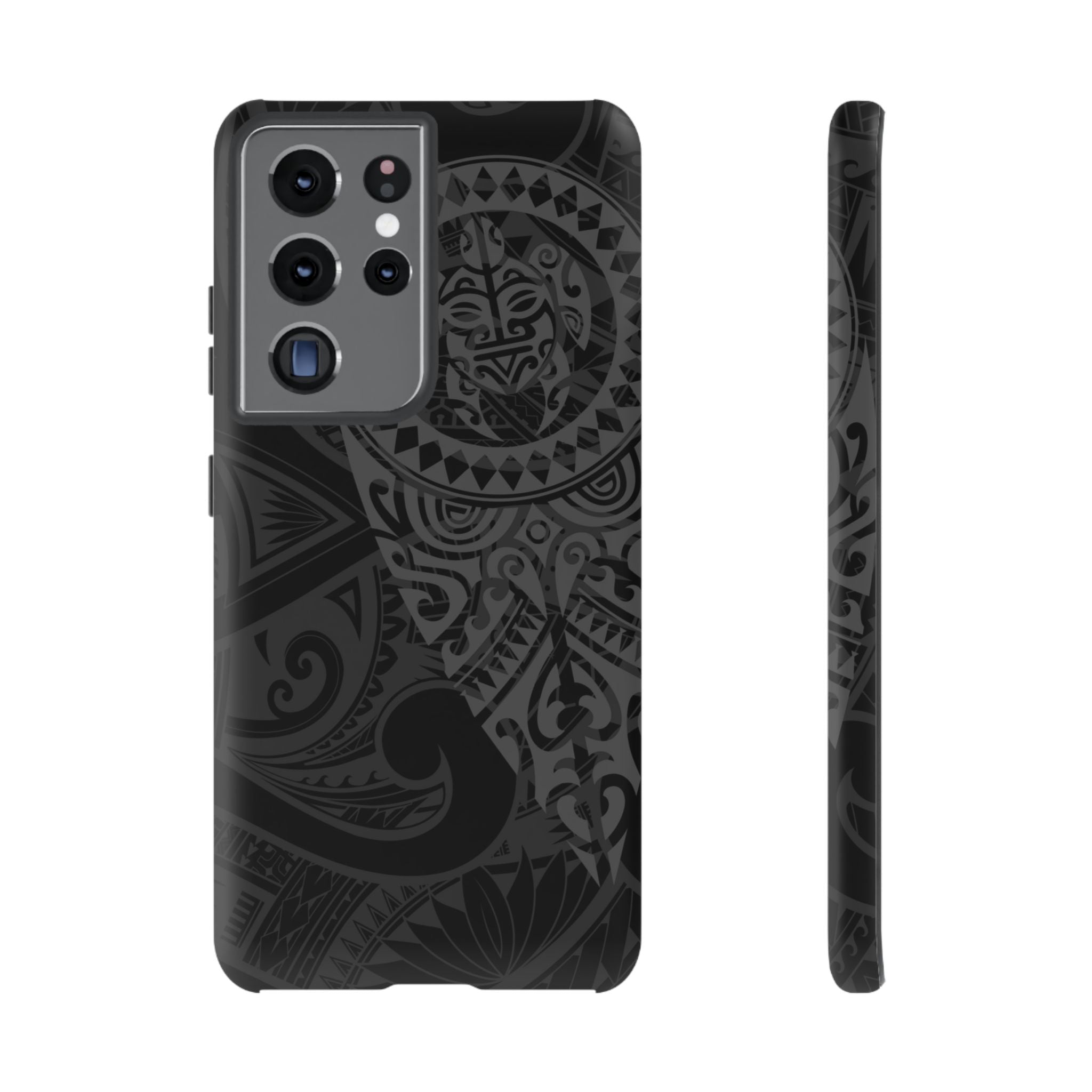 Tribal Guardian Tough Samsung Galaxy Case Samsung Galaxy S21 Ultra Matte - Hawaiian Black on Black Polynesian Tribal Design - The Local Banyan