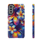 Sunset Ink Tough Samsung Galaxy Case Samsung Galaxy S21 Plus Glossy - Hawaiian Plumeria Street Art Graffiti Tropical Design - The Local Banyan
