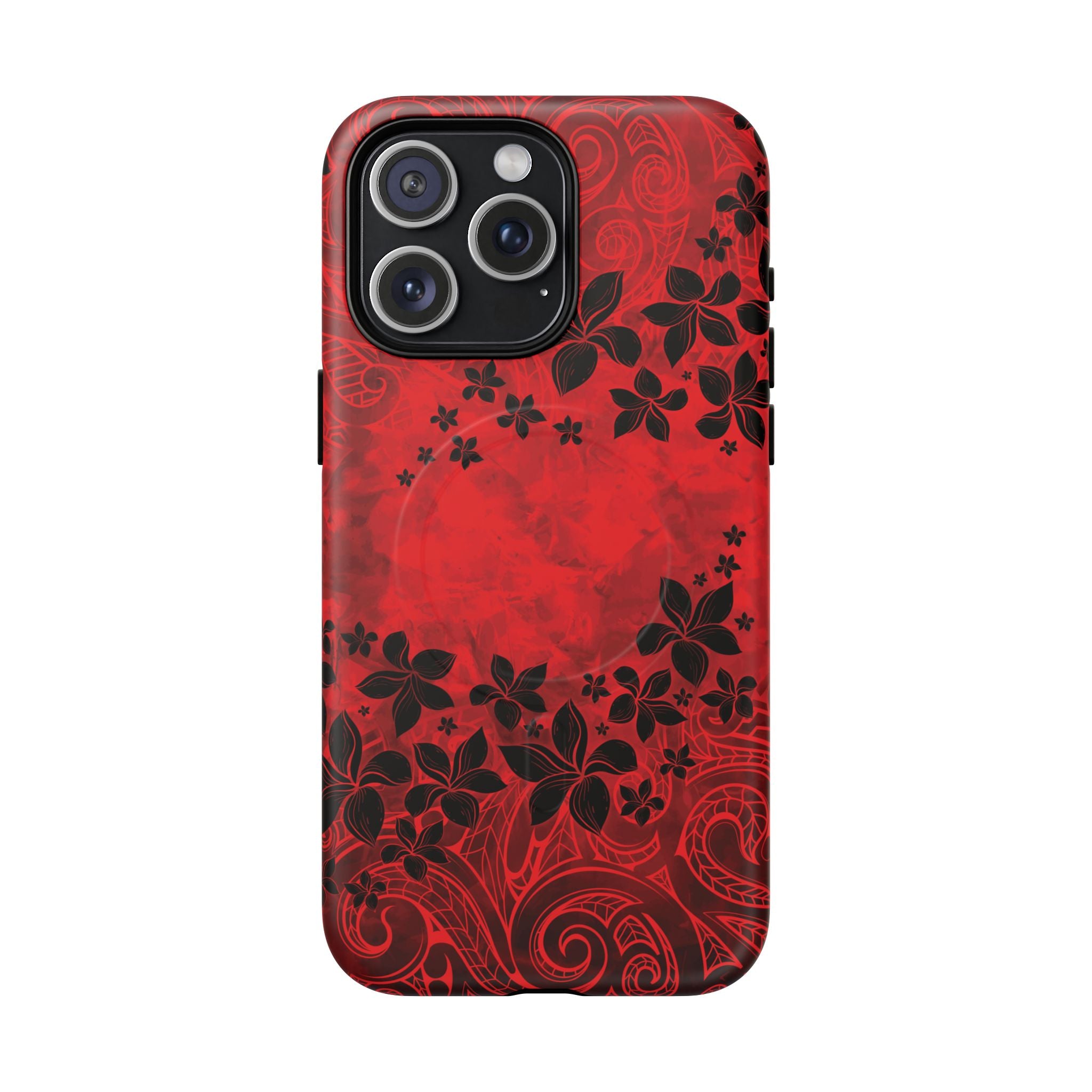 Keahi Pua MagSafe iPhone Case iPhone 15 Pro Max Matte - Hawaiian Fire Flower Red Tribal Floral Design - The Local Banyan