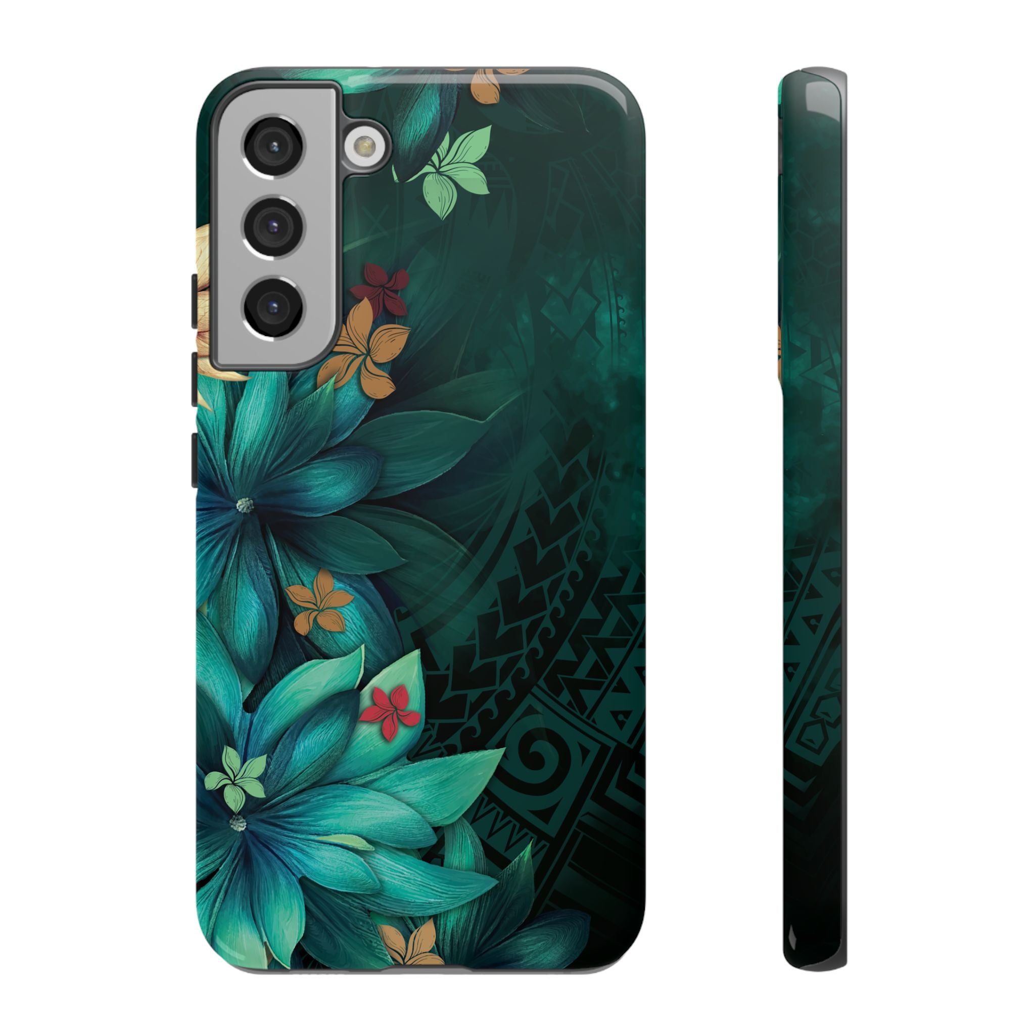 Aloha Whispers Tough Samsung Galaxy Case Samsung Galaxy S22 Plus Glossy - Hawaiian Abstract Green Floral Polynesian Design - The Local Banyan