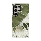 Island Breeze Tough Samsung Galaxy Case Detail View - Hawaiian Palm Leaf Olive Green Botanical Design Close Up - The Local Banyan
