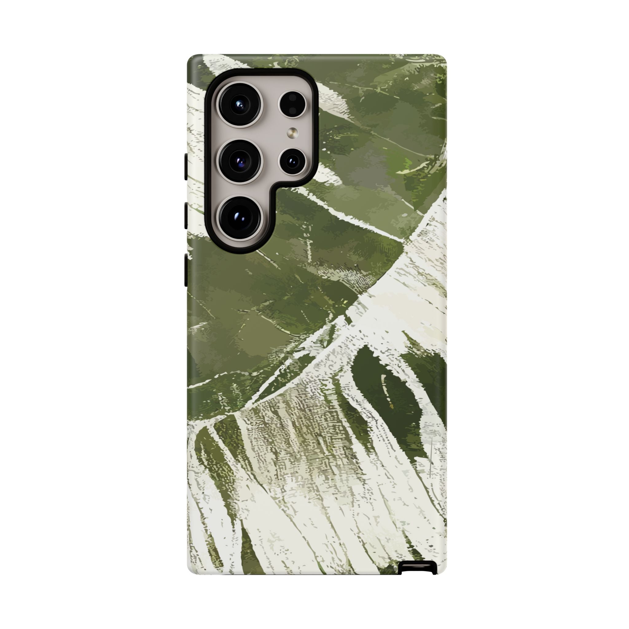 Island Breeze Tough Samsung Galaxy Case Detail View - Hawaiian Palm Leaf Olive Green Botanical Design Close Up - The Local Banyan