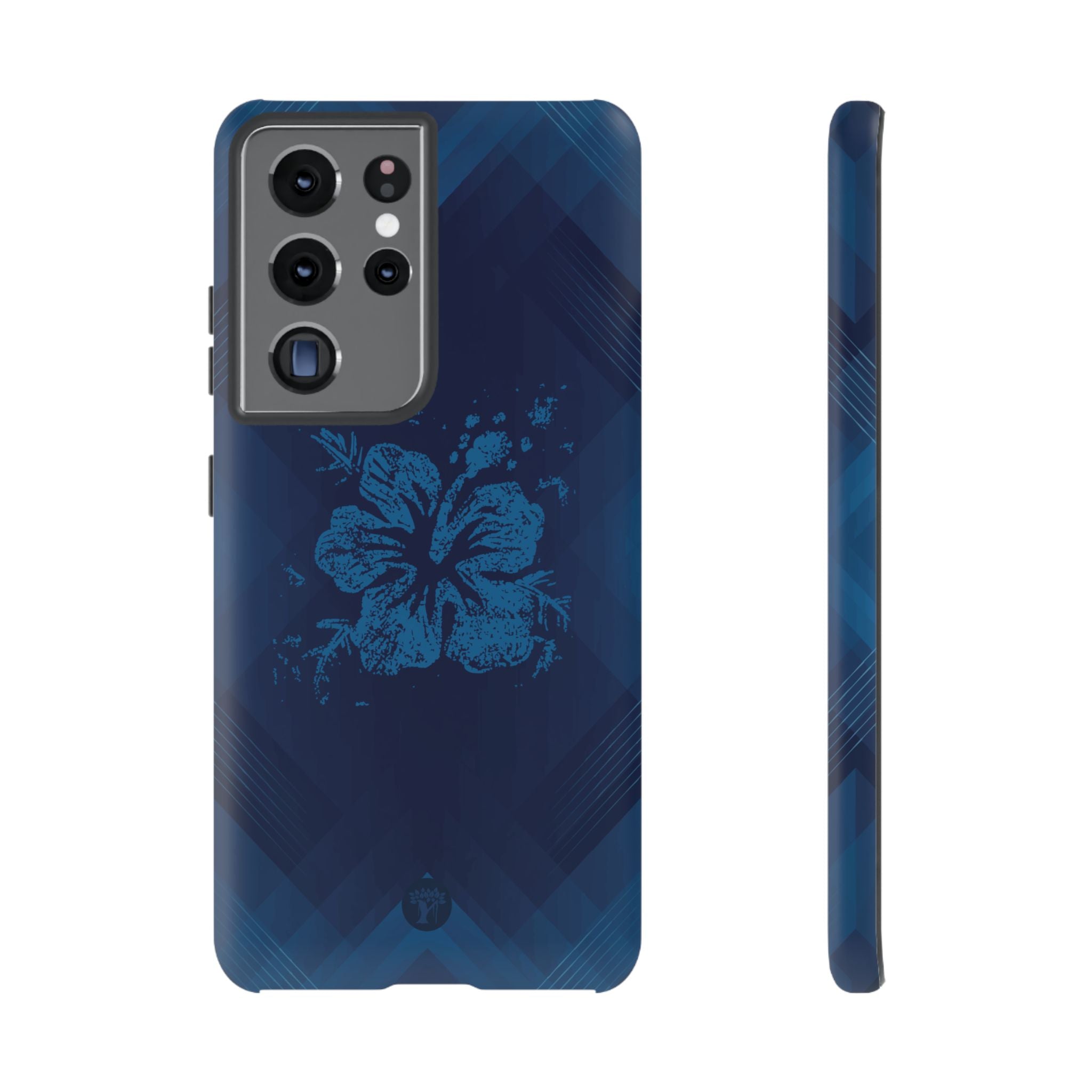 Kikokiko Lehua Tough Samsung Galaxy Case Samsung Galaxy S21 Ultra Matte - Hawaiian Navy Blue Geometric Hibiscus Design - The Local Banyan