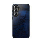 Woman holding Midnight Essence Tough Samsung Galaxy Case - Hawaiian Midnight Navy Polynesian Tribal Design - The Local Banyan