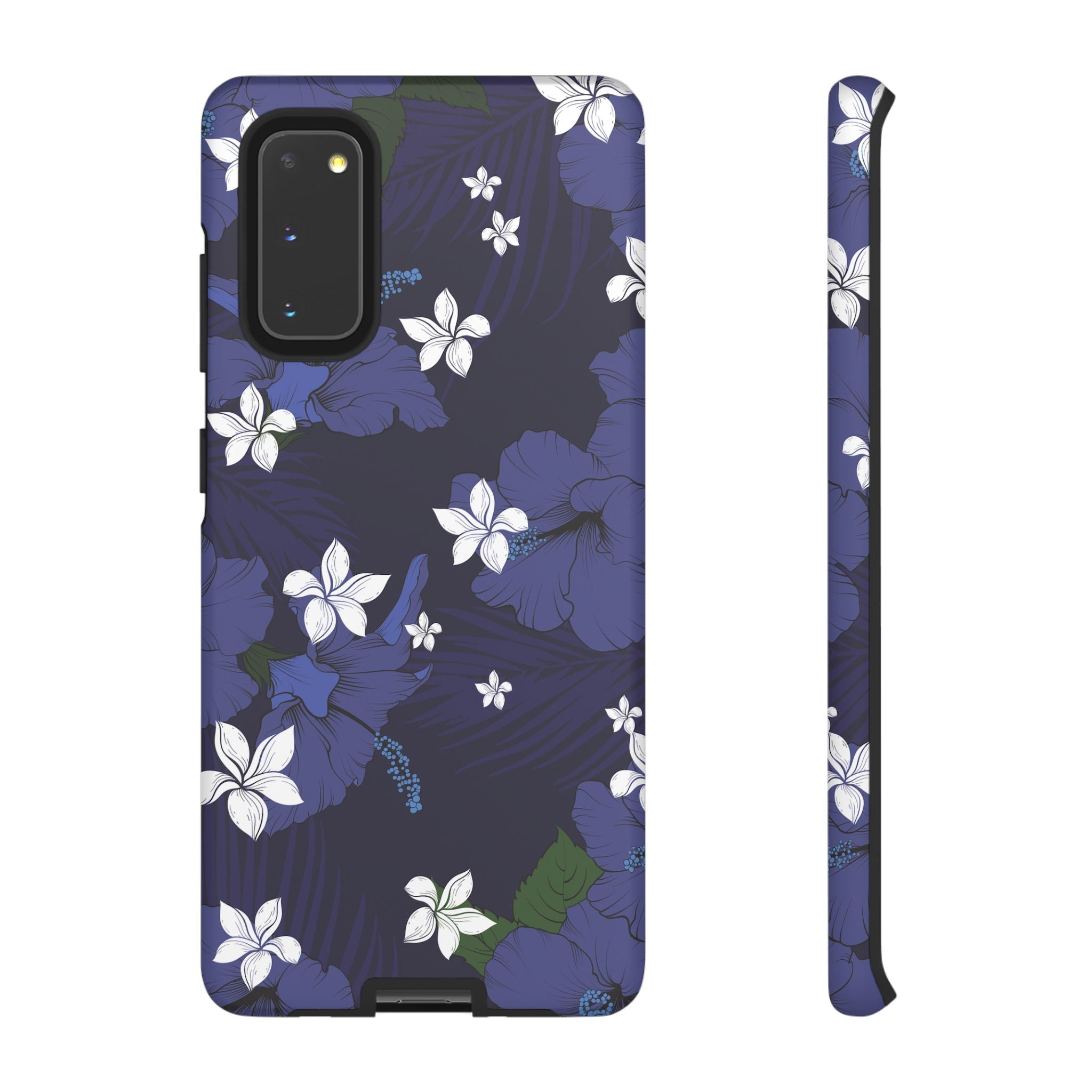 Vintage Blue Tough Samsung Galaxy Case Samsung Galaxy S20 Matte - Hawaiian Indigo Hibiscus White Plumeria Design - The Local Banyan