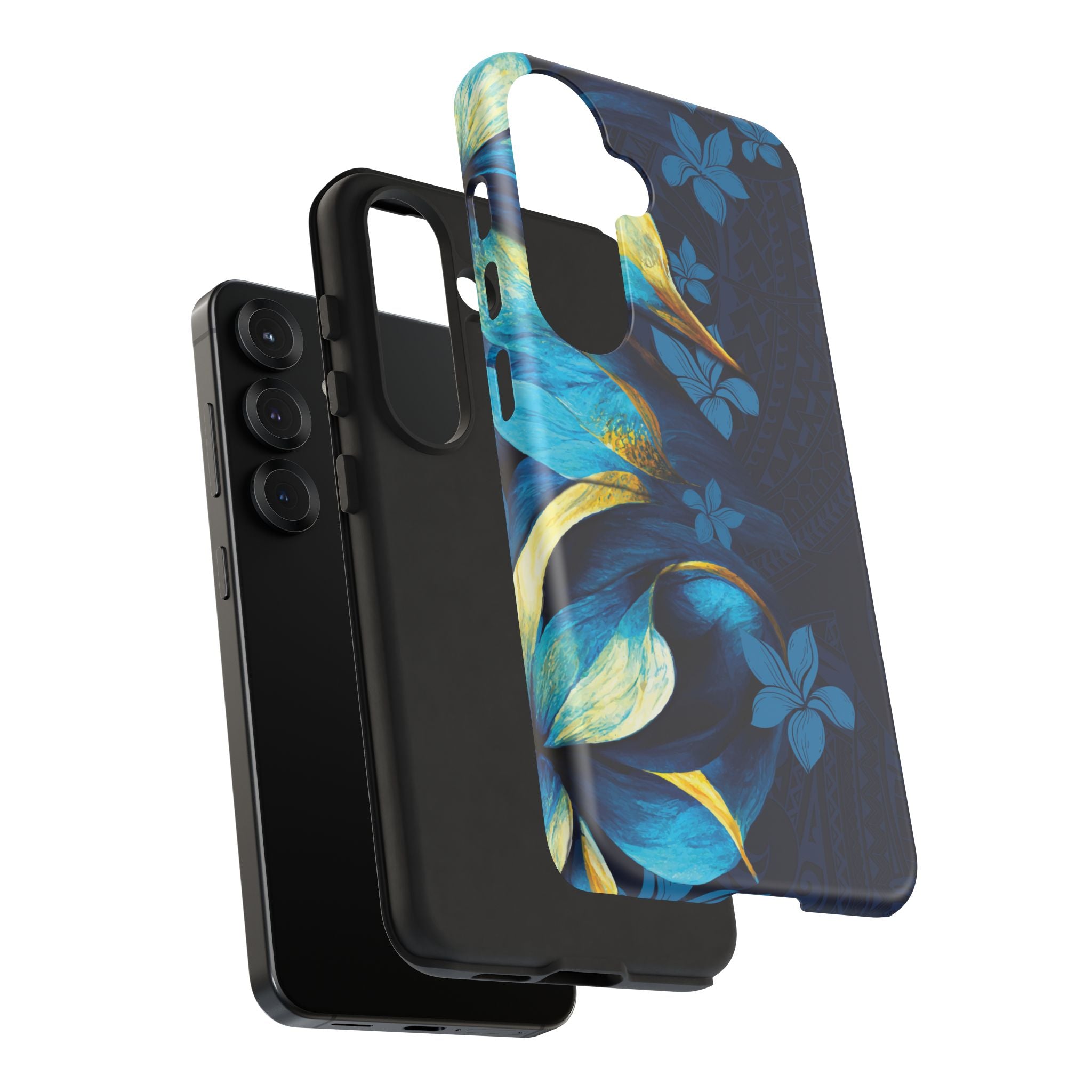 Po Mahina Tough Samsung Galaxy Case Detail View - Hawaiian Moonlit Teal Gold Floral Design Close Up - The Local Banyan