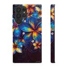 Nohea Twilight Tough Samsung Galaxy Case Detail View - Hawaiian Blue Orange Plumeria Twilight Design Close Up - The Local Banyan
