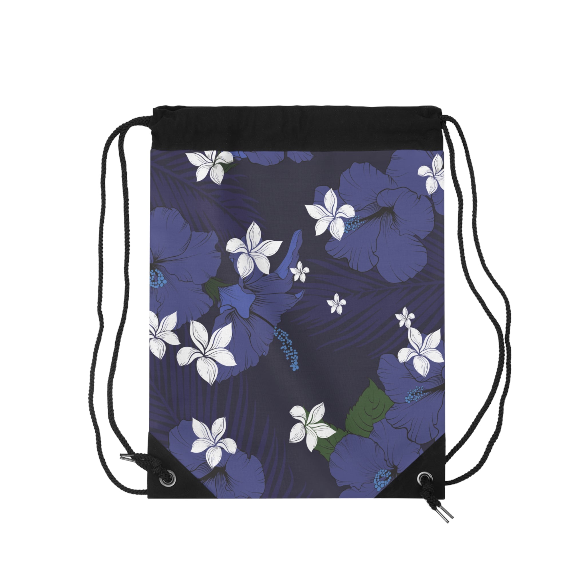 Vintage Blue Plumeria Drawstring Cinch Bag Backpack