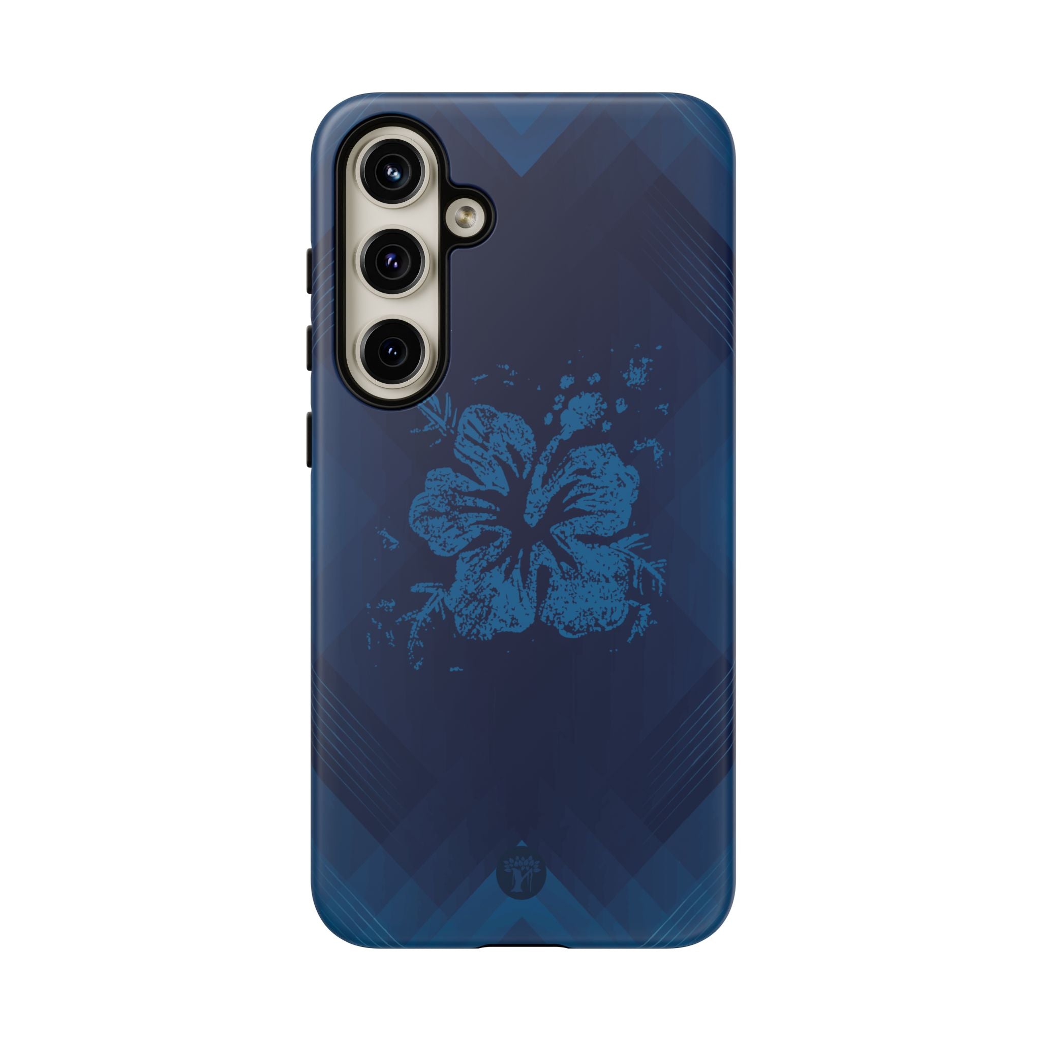 Kikokiko Lehua Tough Samsung Galaxy Case Detail View - Hawaiian Navy Blue Geometric Hibiscus Design Close Up - The Local Banyan