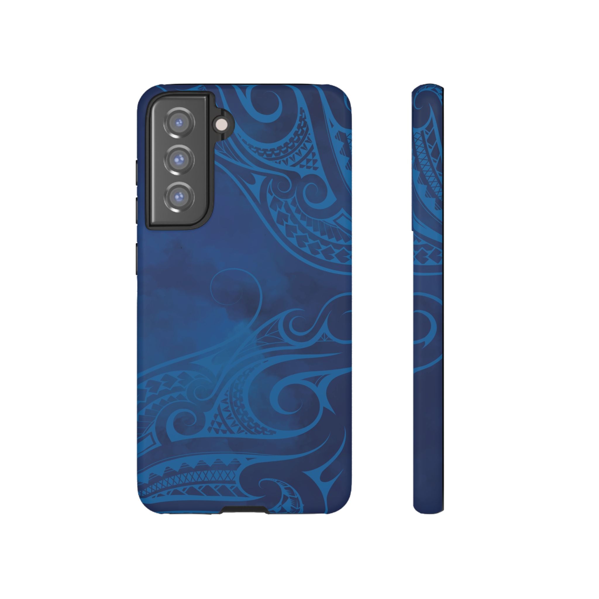 Kai Legacy Tough Samsung Galaxy Case Samsung Galaxy S21 FE Matte - Hawaiian Ocean Blue Polynesian Tribal Design - The Local Banyan