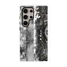 Monochrome Oasis Tough Samsung Galaxy Case Detail View - Hawaiian Black White Botanical Tribal Design Close Up - The Local Banyan