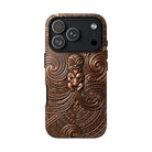 Paa Guardian Tough iPhone Case Detail View - Hawaiian Copper Carved Tiki Polynesian Design Close Up - The Local Banyan
