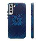 Kikokiko Lehua Tough Samsung Galaxy Case Samsung Galaxy S22 Plus Matte - Hawaiian Navy Blue Geometric Hibiscus Design - The Local Banyan