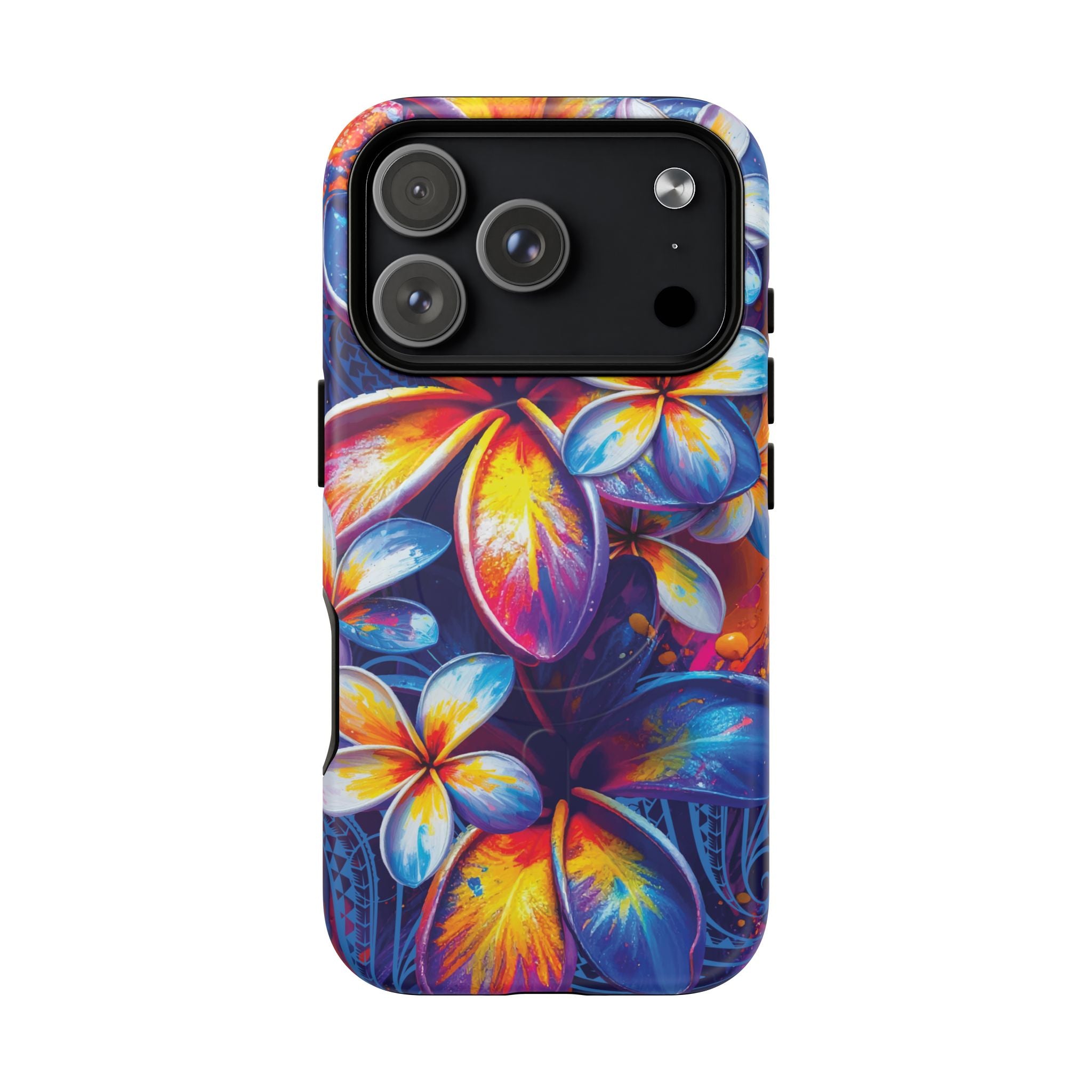Sunset Ink MagSafe iPhone Case Detail View - Hawaiian Plumeria Street Art Graffiti Tropical Design Close Up - The Local Banyan