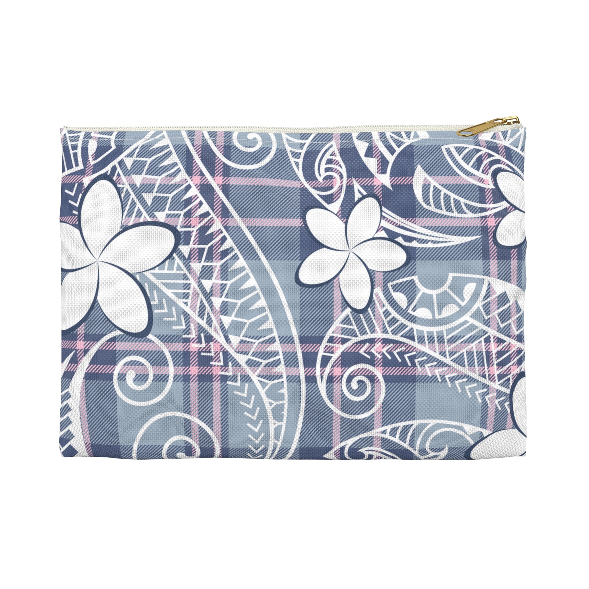 Plaid Plumeria Travel Pouch Bag Pouches Small White zipper