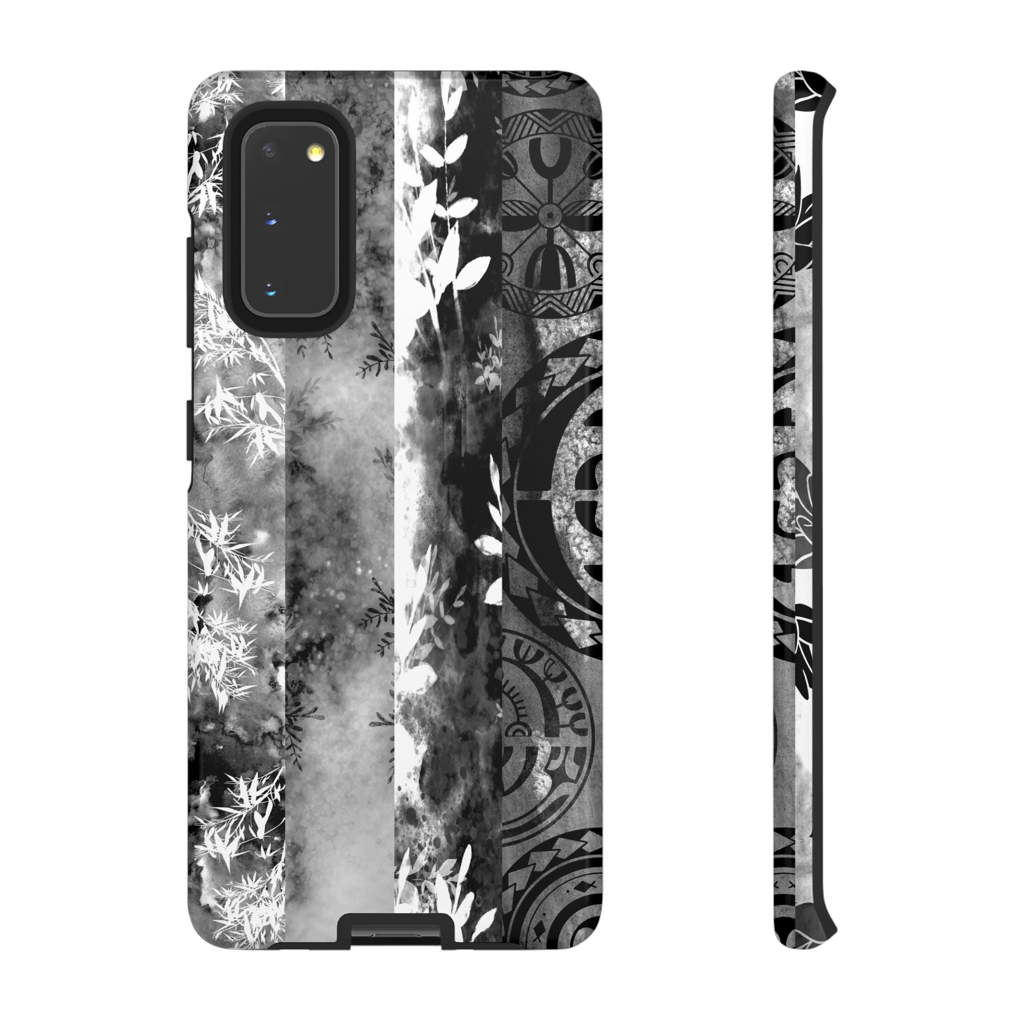 Monochrome Oasis Tough Samsung Galaxy Case Samsung Galaxy S20 Glossy - Hawaiian Black White Botanical Tribal Design - The Local Banyan