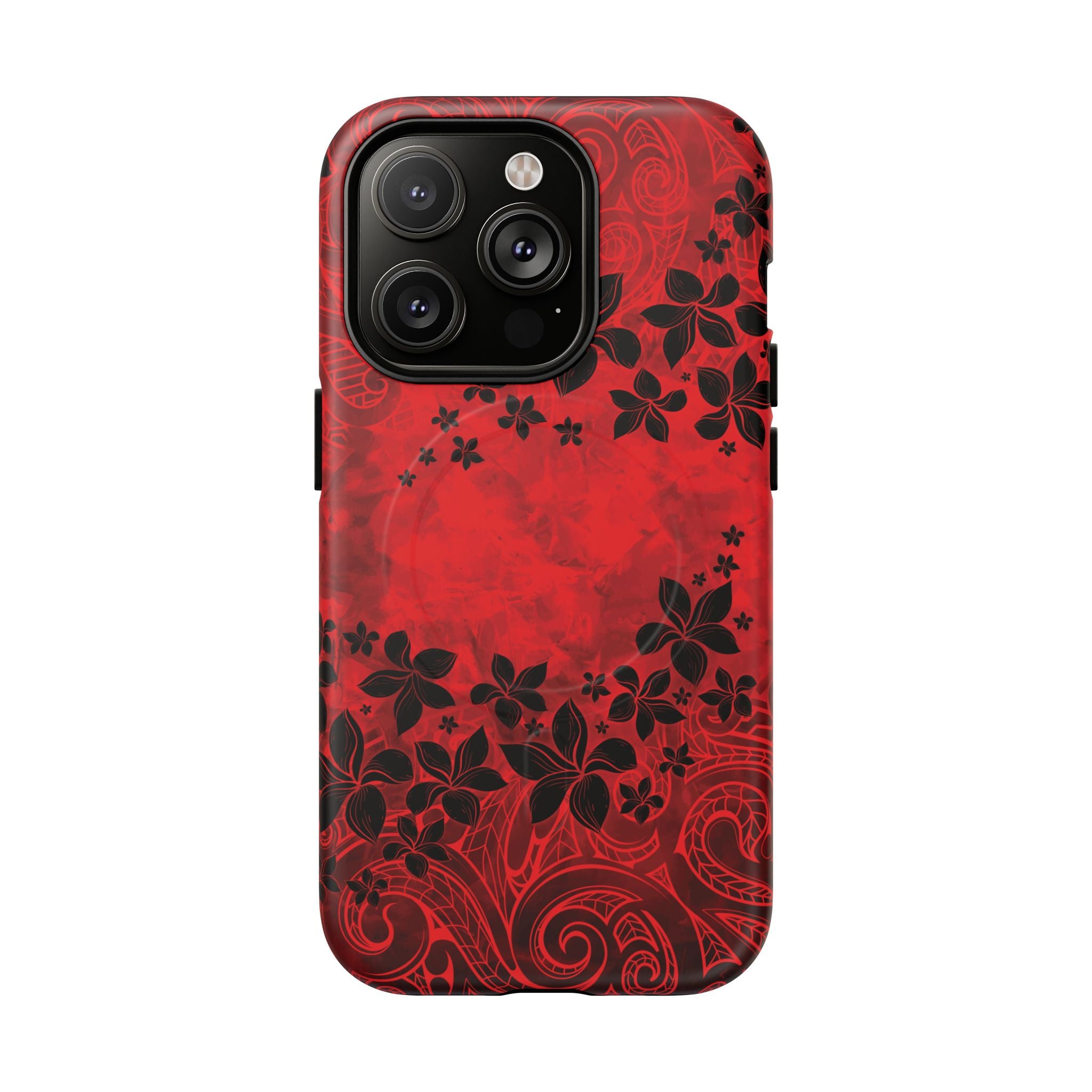 Keahi Pua MagSafe iPhone Case iPhone 14 Pro Matte - Hawaiian Fire Flower Red Tribal Floral Design - The Local Banyan