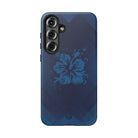 Kikokiko Lehua Tough Samsung Galaxy Case Detail View - Hawaiian Navy Blue Geometric Hibiscus Design Close Up - The Local Banyan