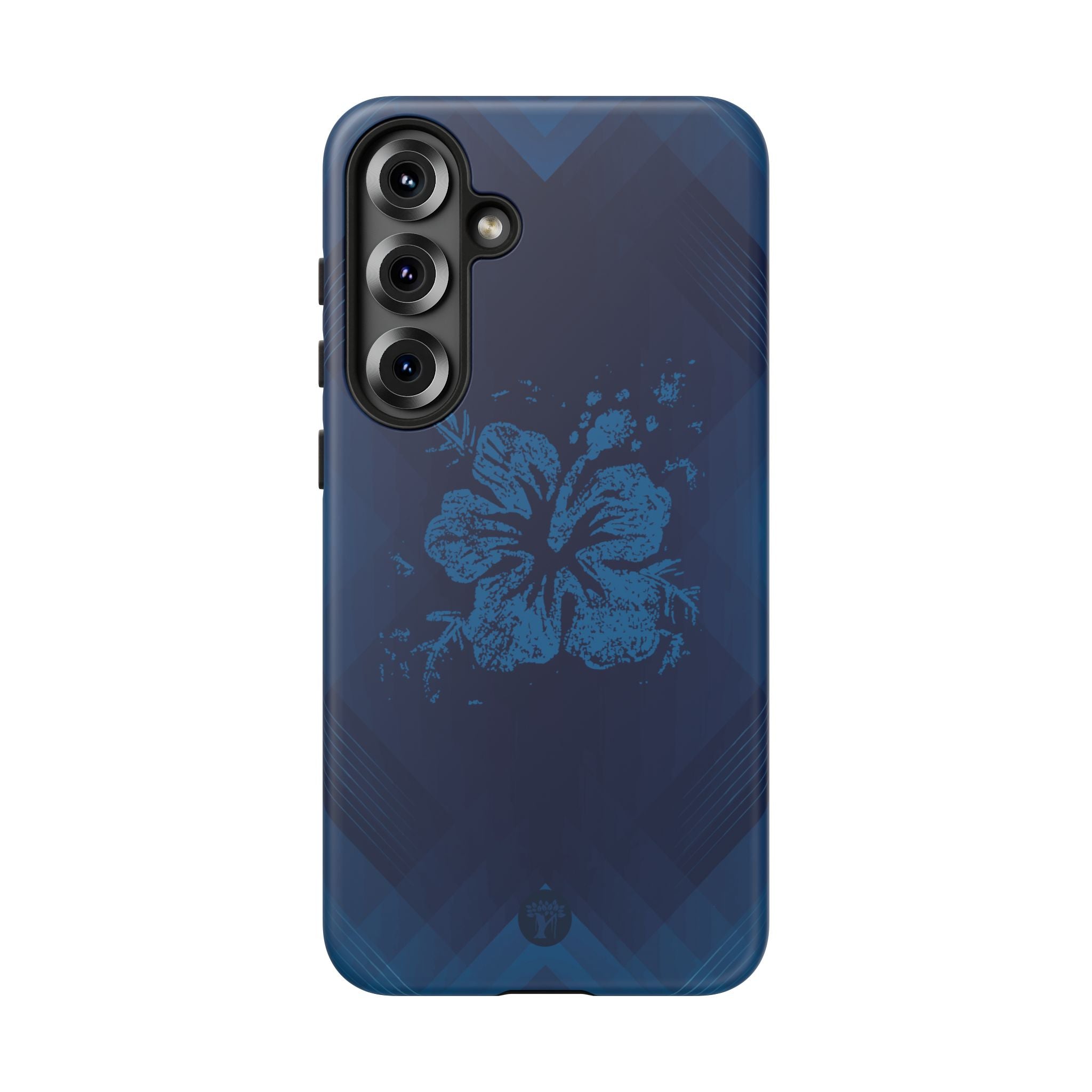 Kikokiko Lehua Tough Samsung Galaxy Case Detail View - Hawaiian Navy Blue Geometric Hibiscus Design Close Up - The Local Banyan