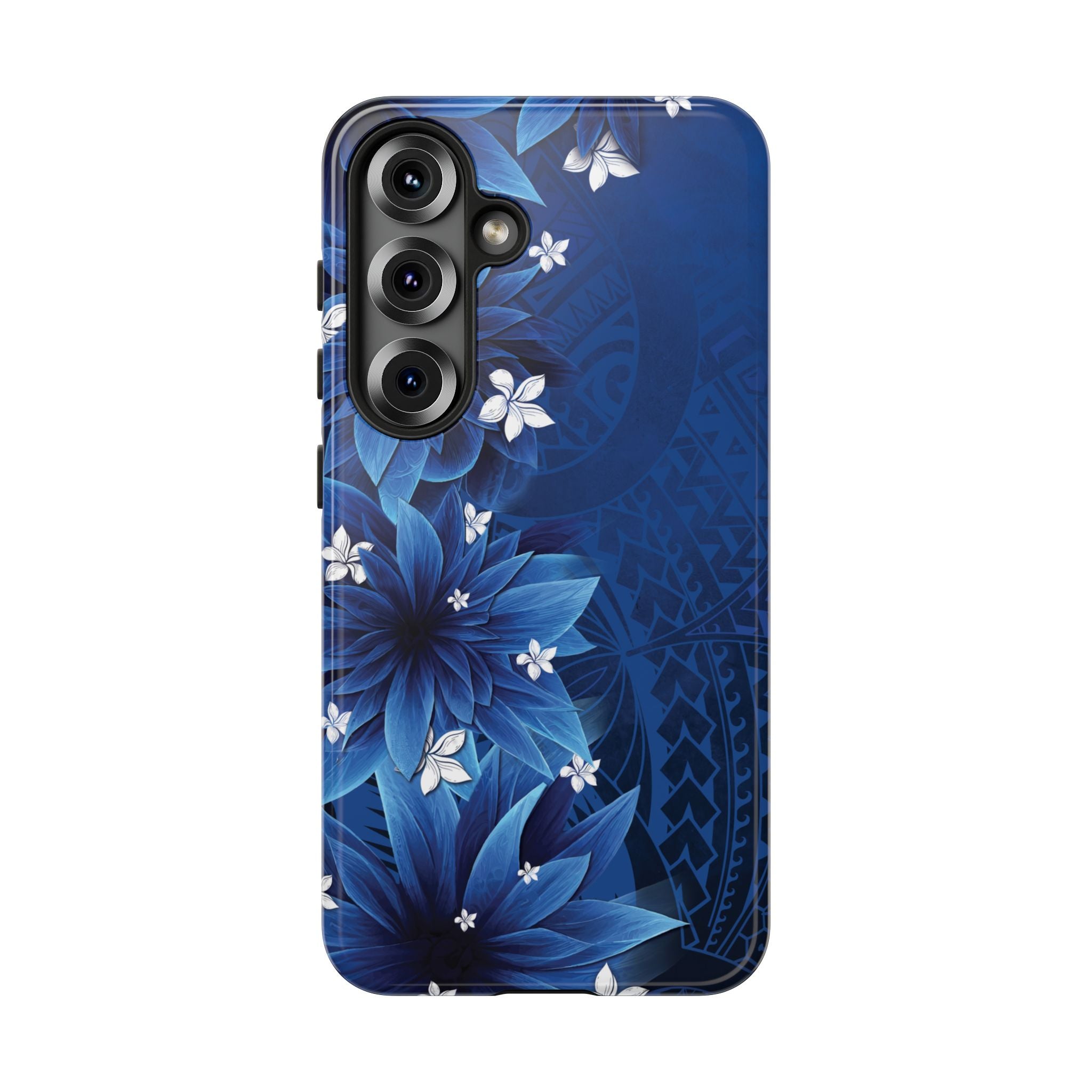 Woman holding Hoku Pua Tough Samsung Galaxy Case - Hawaiian Blue Star Flower Polynesian Design - The Local Banyan