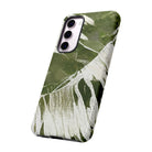 Island Breeze Tough Samsung Galaxy Case Detail View - Hawaiian Palm Leaf Olive Green Botanical Design Close Up - The Local Banyan