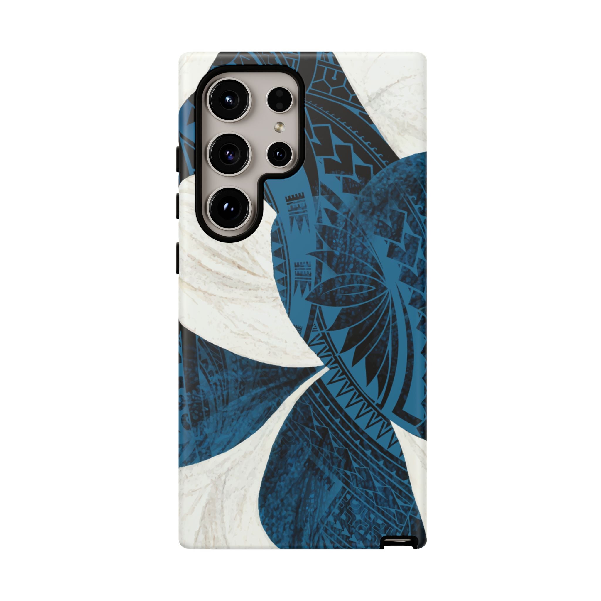Hana Breeze Tough Samsung Galaxy Case Detail View - Hawaiian Blue Plumeria Polynesian Botanical Design Close Up - The Local Banyan