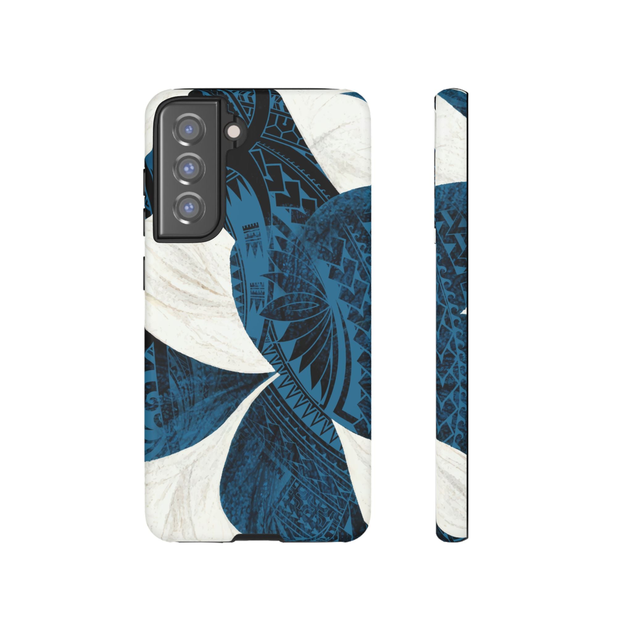 Hana Breeze Tough Samsung Galaxy Case Samsung Galaxy S21 FE Matte - Hawaiian Blue Plumeria Polynesian Botanical Design - The Local Banyan